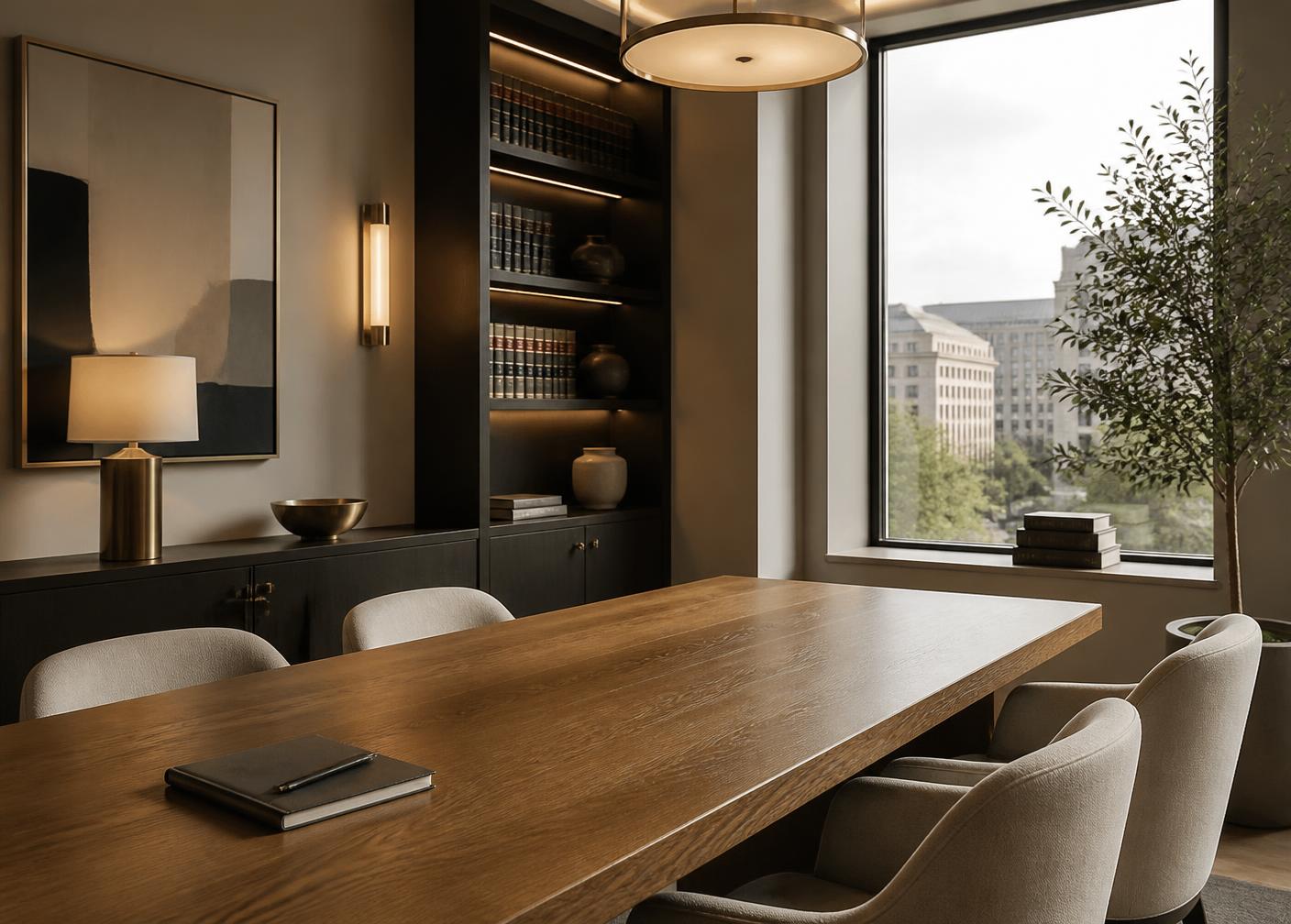 Consultation room in a modern downtown Calgary law office