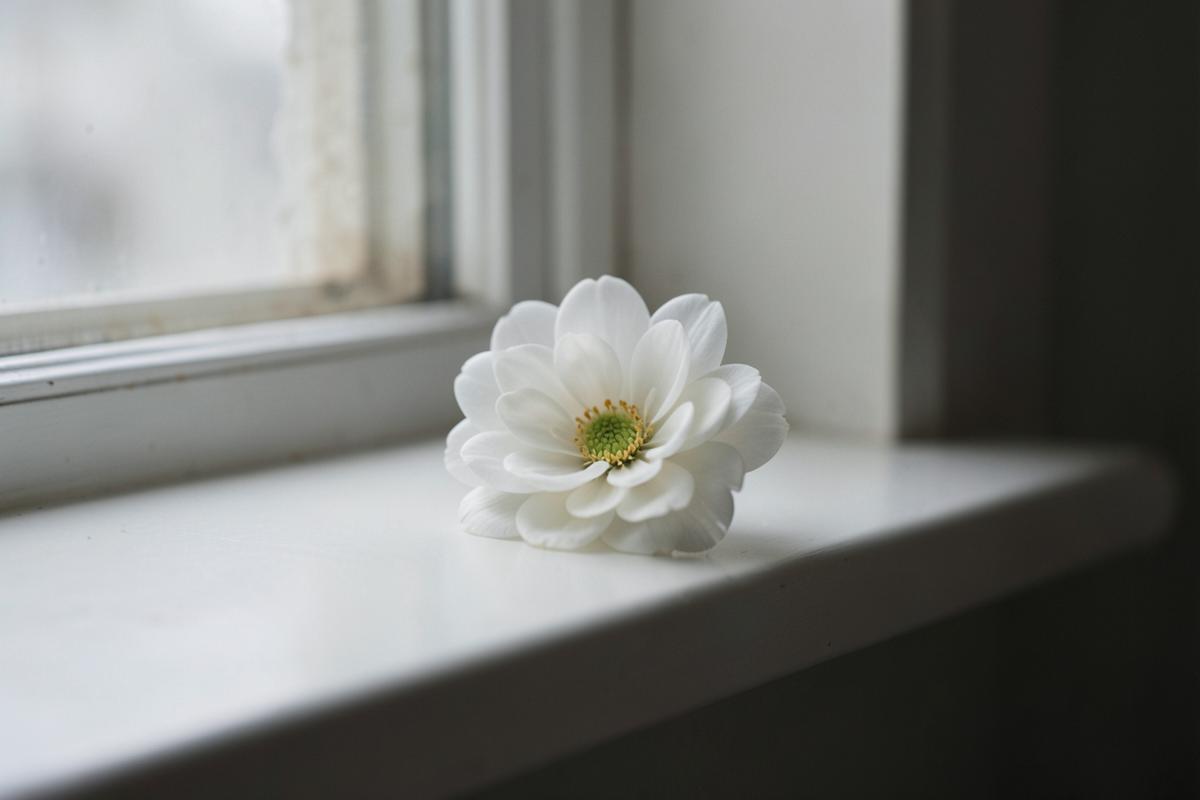 A single white flower on a window ledge representing a wrongful death claim